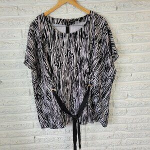 Lane Bryant Womens Top 22 24 Plus Zip Back Zebra Black Animal Print ANI59E